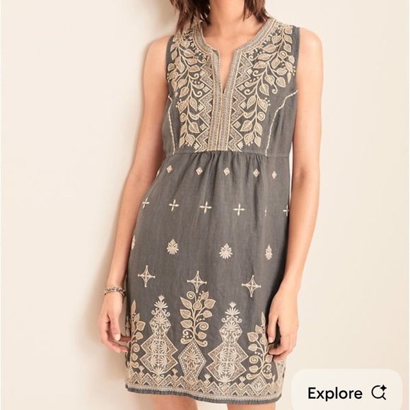 Johnny Was Dresses & Skirts - Johnny Was LA Embroidered Tank Dress grey 3X linen neutral $400 casual boho fall